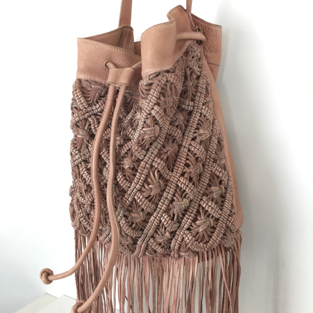 Amsterdam Heritage Boho Leather Fringe Hobo Bag in Blush From Sundance Catalog - Picture 5 of 16